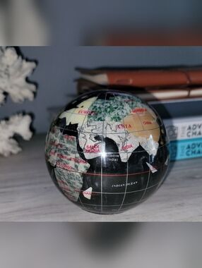 Kalifano Black Opalite MOP Gemstone Gold World Globe 3" Paperweight